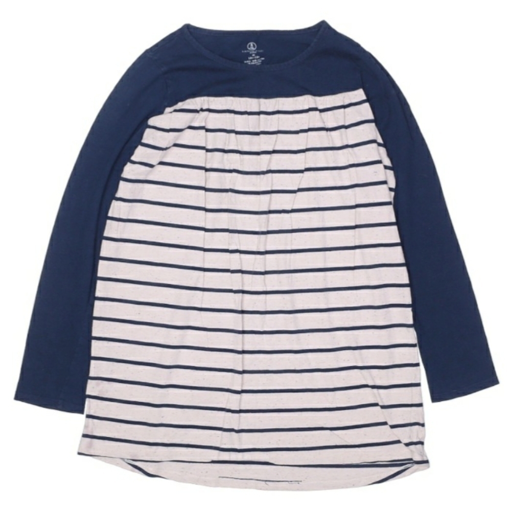Lands End Striped Long Sleeve Shirt Medium Girls 10-12 Navy Rainbow Spleckle EUC
